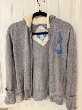 Disney Gray Zip Hoodie with Blue Alice Graphic and Cream Lining